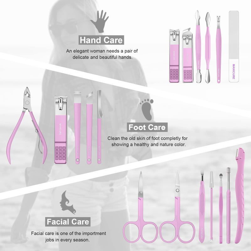 Leipple Manicure Set Professional Pedicure Kit Nail Clippers Kit - 18 pcs Nail Care Tools - Grooming Kit with Luxurious Upgraded Travel Case (Purple) - Image 3
