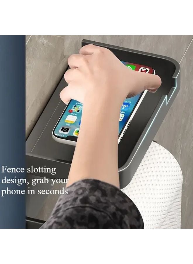 Wall Mounted Toilet Paper Holder With Phone Shelf No Drill Installation Black - Image 3