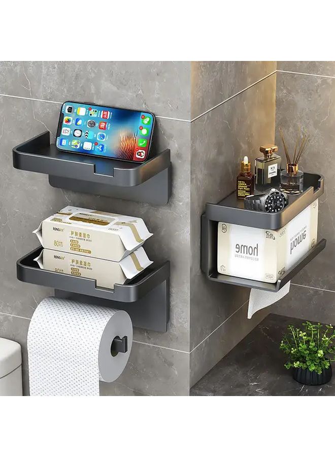 Wall Mounted Toilet Paper Holder With Phone Shelf No Drill Installation Black - Image 2