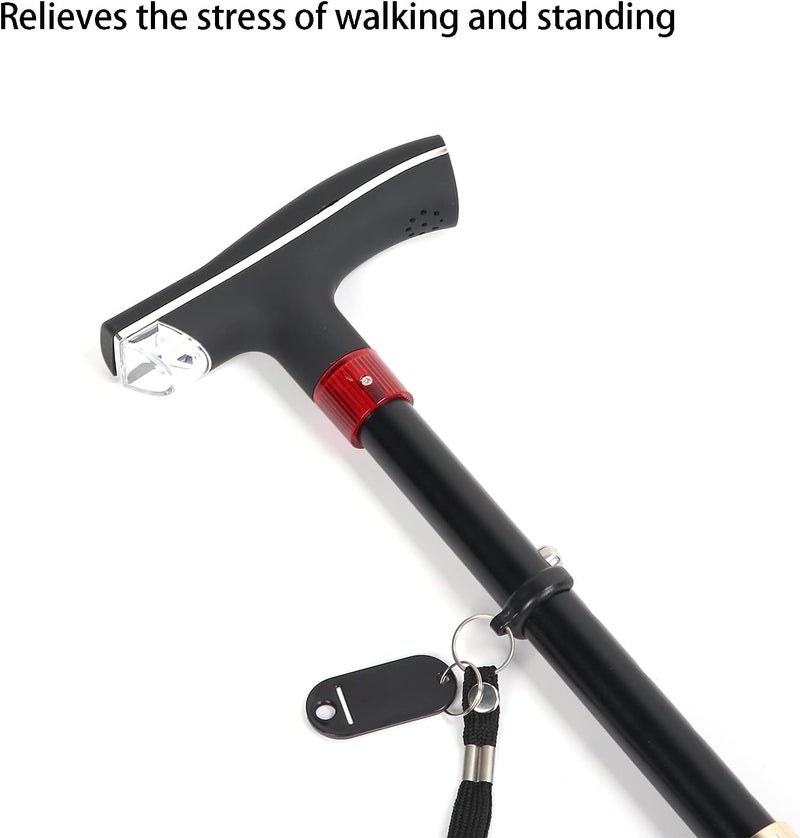 klarako Walking Cane, Foldable Cane Folding Walking Cane with Light, Lightweight Adjustable Elderly Hand Walking Standing Non-Slip Stick for Elderly Men and Women - Image 4