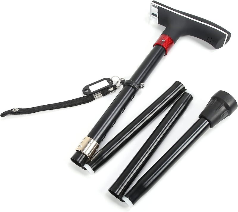 klarako Walking Cane, Foldable Cane Folding Walking Cane with Light, Lightweight Adjustable Elderly Hand Walking Standing Non-Slip Stick for Elderly Men and Women - Image 1