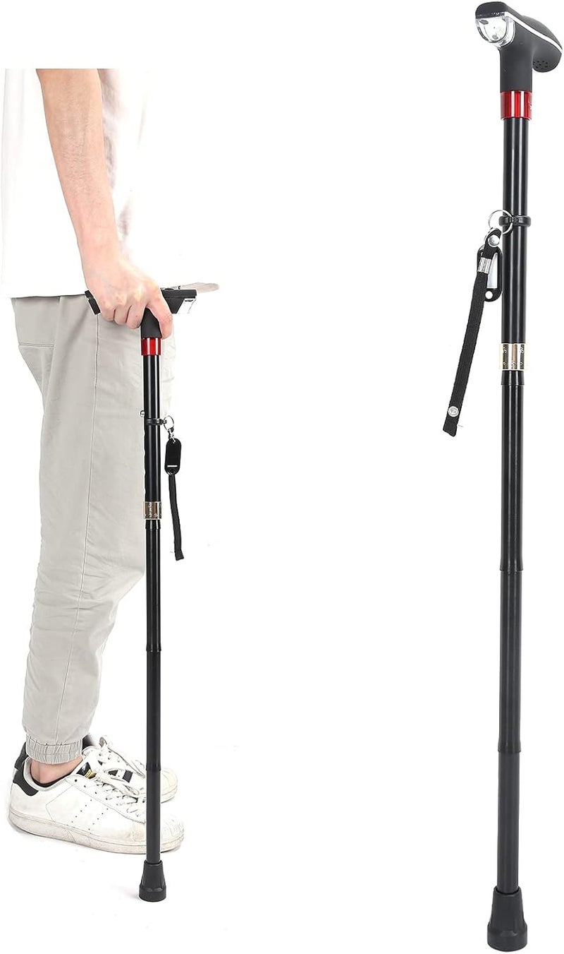 klarako Walking Cane, Foldable Cane Folding Walking Cane with Light, Lightweight Adjustable Elderly Hand Walking Standing Non-Slip Stick for Elderly Men and Women - Image 2