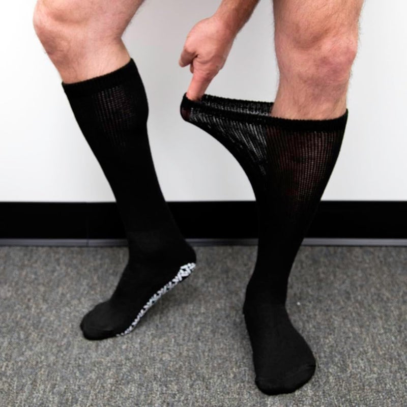 Brooklyn Socks 4 Pairs of NonSkid OverTheCalf Diabetic Cotton Socks with Non Binding Top Black Fits US Mens Shoe size 912 - Image 3