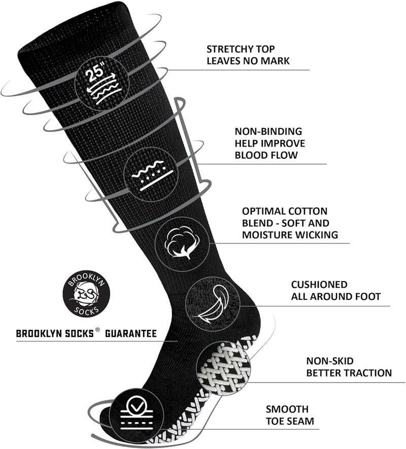 Brooklyn Socks 4 Pairs of NonSkid OverTheCalf Diabetic Cotton Socks with Non Binding Top Black Fits US Mens Shoe size 912 - Image 2
