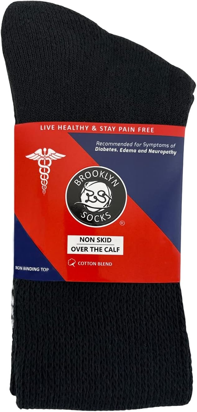 Brooklyn Socks 4 Pairs of NonSkid OverTheCalf Diabetic Cotton Socks with Non Binding Top Black Fits US Mens Shoe size 912 - Image 5