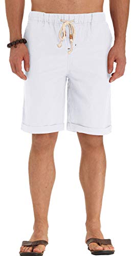 NITAGUT Men's Linen Casual Classic Fit Short (3XL, 03White) - Image 4