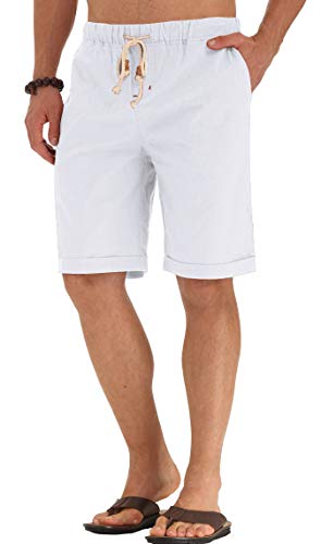 NITAGUT Men's Linen Casual Classic Fit Short (3XL, 03White) - Image 1