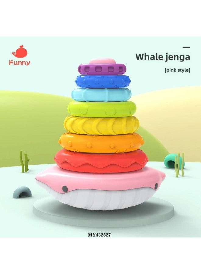 Baby Stacking Music Rainbow Tower Young Children 0-2 Years Old Early Education Enlightenment Educational Toys Tumbler Stacking Circle-Color:Whale Ring-pink (my432527）  - Image 1