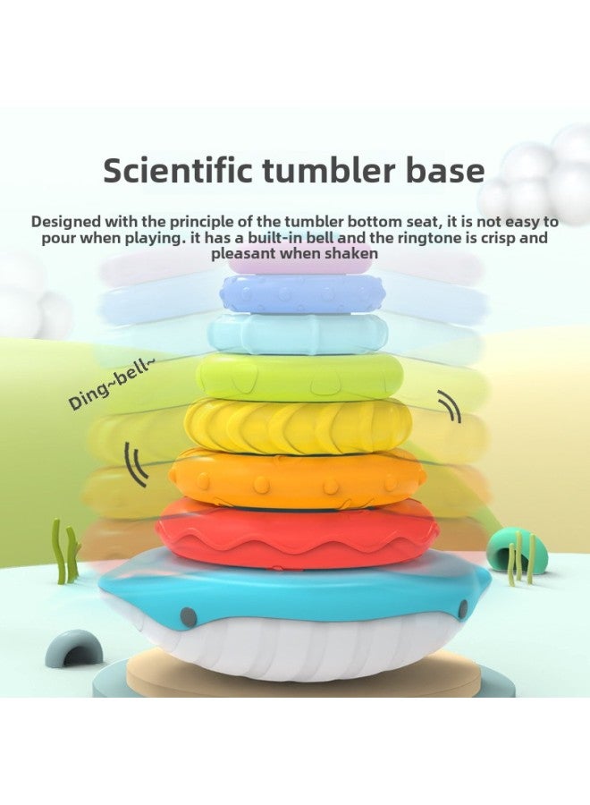 Baby Stacking Music Rainbow Tower Young Children 0-2 Years Old Early Education Enlightenment Educational Toys Tumbler Stacking Circle-Color:Whale Ring-pink (my432527）  - Image 4