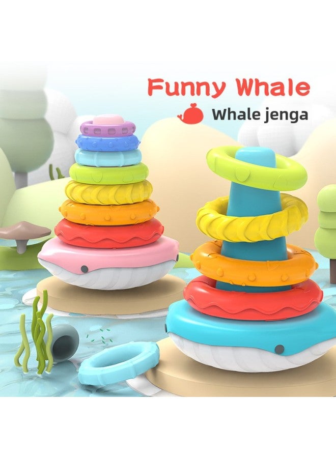 Baby Stacking Music Rainbow Tower Young Children 0-2 Years Old Early Education Enlightenment Educational Toys Tumbler Stacking Circle-Color:Whale Ring-pink (my432527）  - Image 2