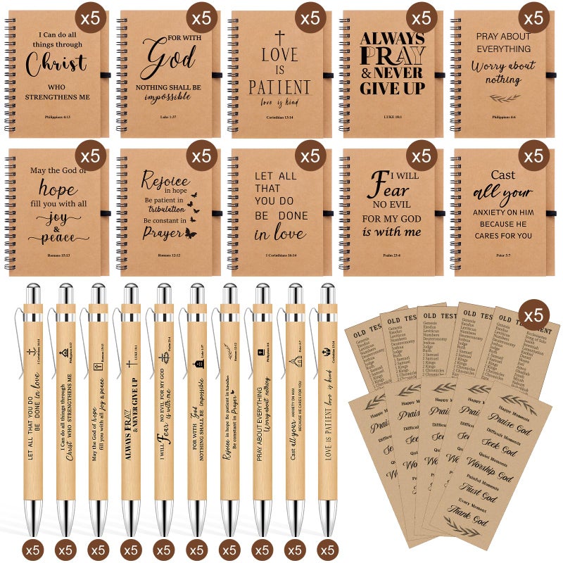 NEOACT 150 Pcs/50 Set Christian Gifts Bulk,Spiral Notebook with Bible Ballpoint Pen and Christian Bookmark,Prayer Journal Christmas Gifts for Staffs Coworkers Teachers Church Members & Pastor - Image 2