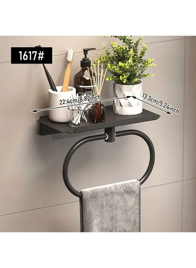 Black Wall Mounted Oval Towel Holder with Storage Plate and Towel Ring - Image 3