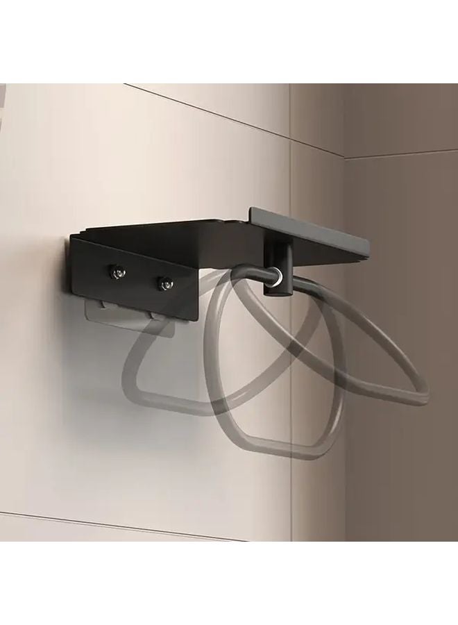 Black Wall Mounted Oval Towel Holder with Storage Plate and Towel Ring - Image 5