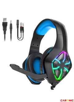 CARONIC Gaming Headset For PS4 PC Xbox One Controller Noise Cancelling Over Ear Headphones With Mic LED Light Bass Surround Soft Earmuffs For Laptop Mac Nintendo Switch Games  - Image 1