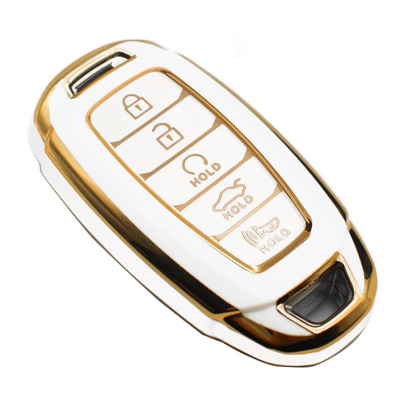 FEYOUN Key Fob Cover Compatible with Hyundai Palisade Elantra Elantra N Smart 5 Buttons TPU Remote Keyless Key Fob Case Protection Shell Accessories White