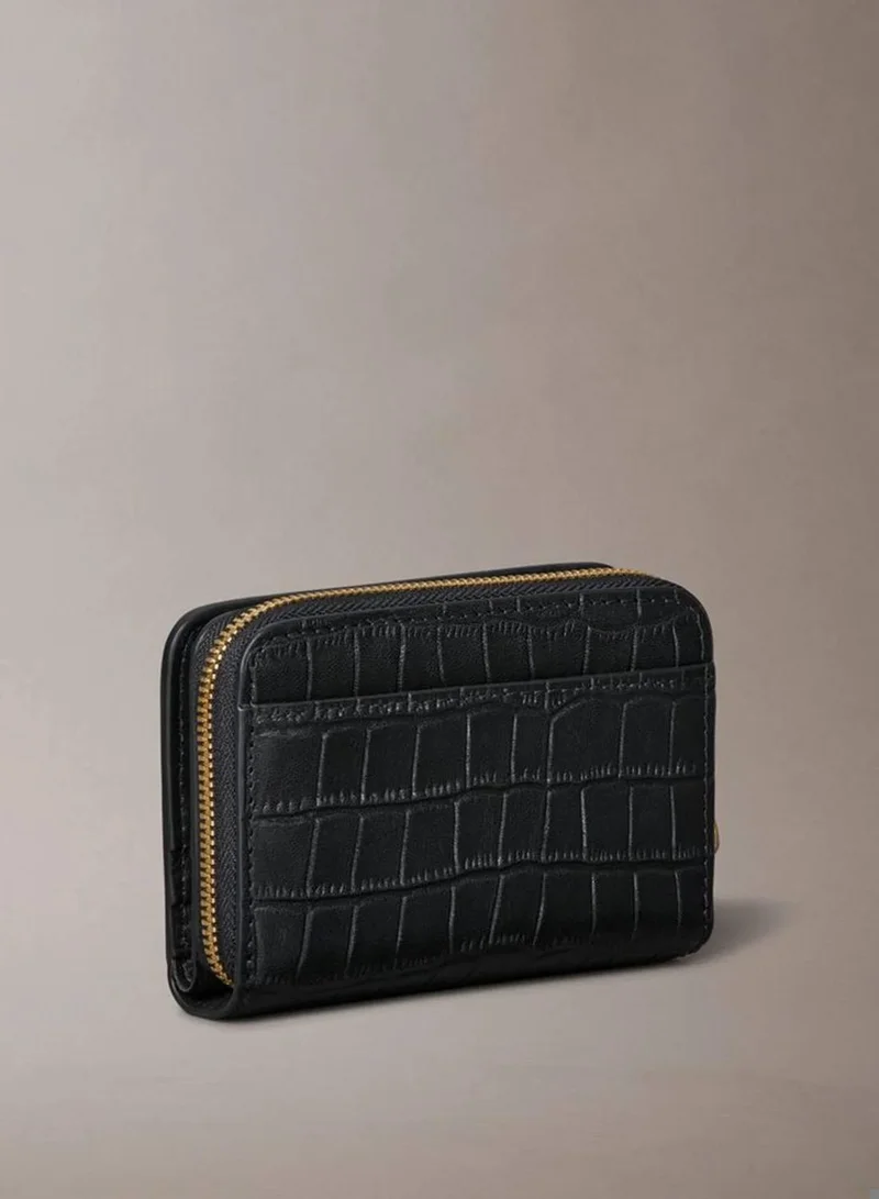 Calvin Klein Black Leather Croc-Effect RFID Zip-Around Wallet for Women | Best Price UAE