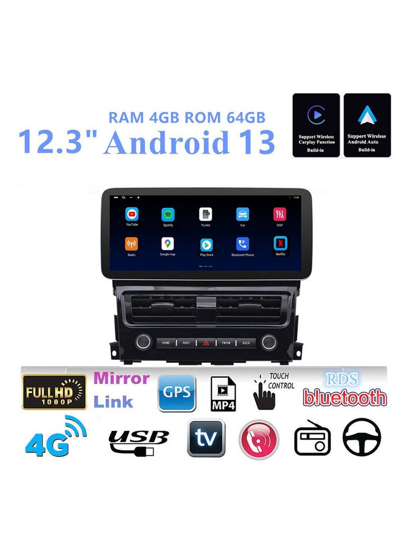 رايموس راديو سيارة Raymos مقاس 12.3 بوصة لسيارة نيسان تيانا 2013-2016، يدعم شاشة أندرويد Apple Carplay وأندرويد أوتو لاسلكيًا وذاكرة وصول عشوائي 4 جيجابايت وواجهة سريعة وواي فاي 4G وUSB QLED (1280x720) - Image 3