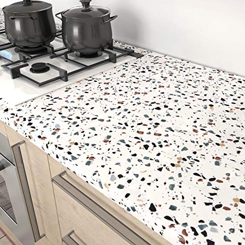 LACHEERY 158x276 White Terrazzo Wallpaper Peel and Stick for Bathroom Granite Countertop Peel and Stick Contact Paper for Walls Desk Top Renter Friendly Wallpaper Accent Wall Vinyl Wall Paper Roll - Image 3