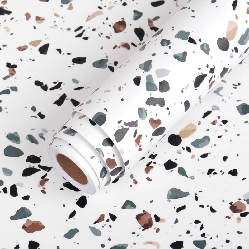 LACHEERY 158x276 White Terrazzo Wallpaper Peel and Stick for Bathroom Granite Countertop Peel and Stick Contact Paper for Walls Desk Top Renter Friendly Wallpaper Accent Wall Vinyl Wall Paper Roll - Image 2