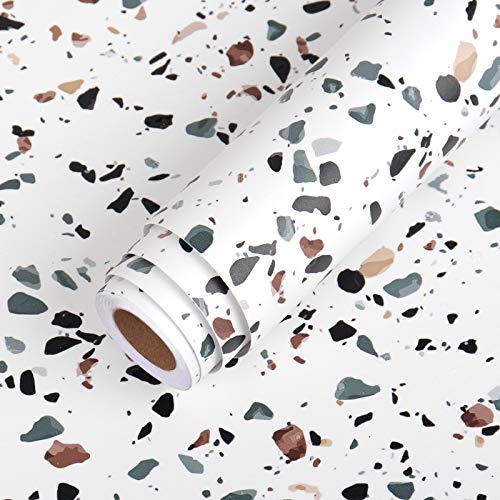 LACHEERY 158x276 White Terrazzo Wallpaper Peel and Stick for Bathroom Granite Countertop Peel and Stick Contact Paper for Walls Desk Top Renter Friendly Wallpaper Accent Wall Vinyl Wall Paper Roll - Image 1