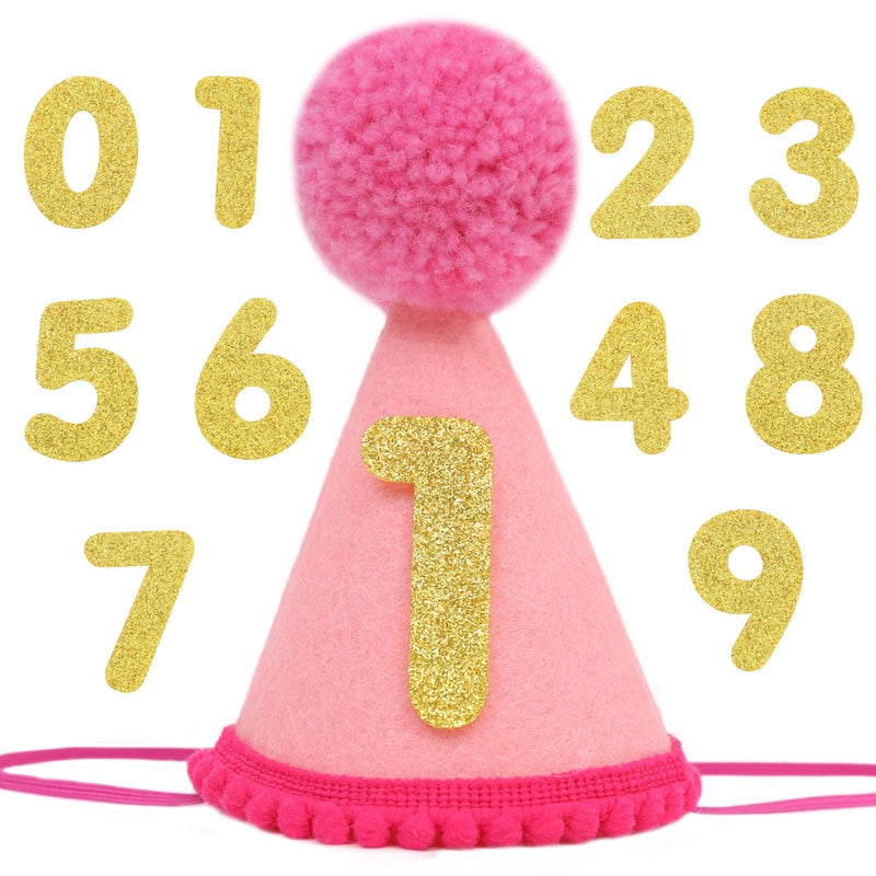 LINGANA Pet Birthday Hat with Interchangeable Numbers 1-10 | Adjustable Pet Party Cone Hat for Dogs & Cats | Puppy Birthday Photo Props for 1st to 10th Birthday Celebrations (Pink Birthday Pet Hat) - Image 1