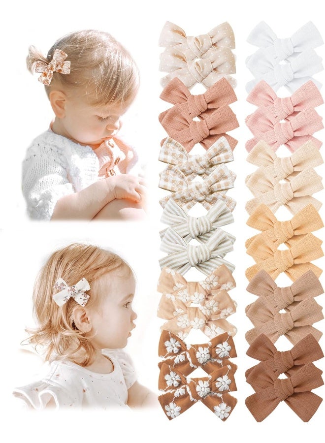 Niceye Baby Hair Clips - 24 Pcs Fully Lined Hair Bow Clips for Fine Hair Cotton Tiny Hair Barrettes for Infants, Toddlers, and Little Girls - Image 1