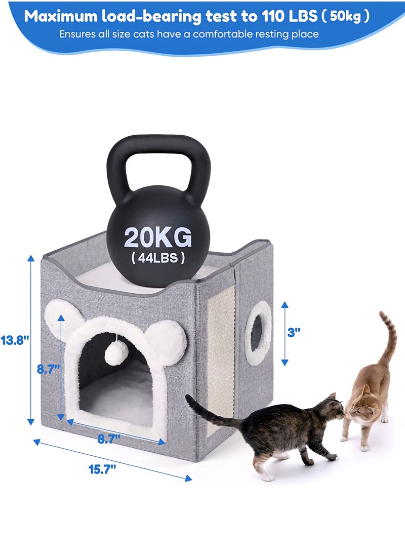 Nooriya Cat Beds for Indoor Cats - Multifunctional Cube Cat House with Cat Scratch Board & Fluffy Ball Large Foldable Cat Bed, 40x40x39cm  - Image 5