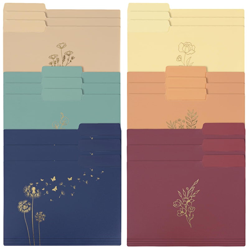 EOOUT 18 Pack Decorative File Folders Plastic Floral Colored Folders with Gold Foil Vintage 8.6 x 11.6 Inch 1/3 Cut Tab Letter Size for Office School Home - Image 1