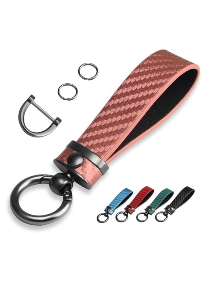 7Cylinder Genuine Leather Keychain 360 Degree Rotatable with Anti Lost D-Ring, Circle Carabiner and Key Rings, Pink. - Image 1
