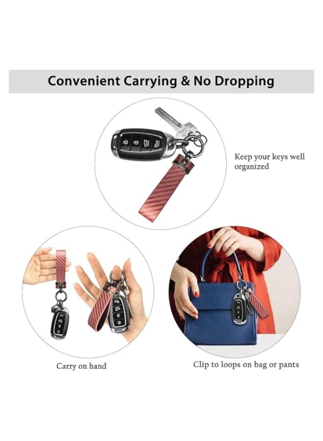 7Cylinder Genuine Leather Keychain 360 Degree Rotatable with Anti Lost D-Ring, Circle Carabiner and Key Rings, Pink. - Image 2