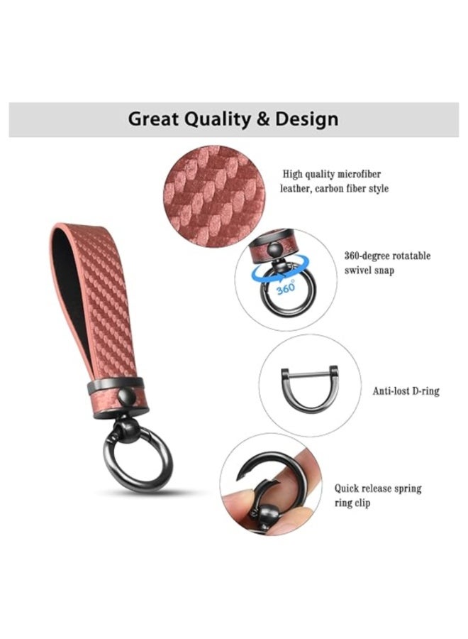 7Cylinder Genuine Leather Keychain 360 Degree Rotatable with Anti Lost D-Ring, Circle Carabiner and Key Rings, Pink. - Image 3