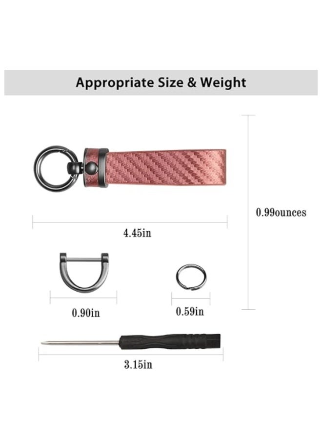 7Cylinder Genuine Leather Keychain 360 Degree Rotatable with Anti Lost D-Ring, Circle Carabiner and Key Rings, Pink. - Image 4