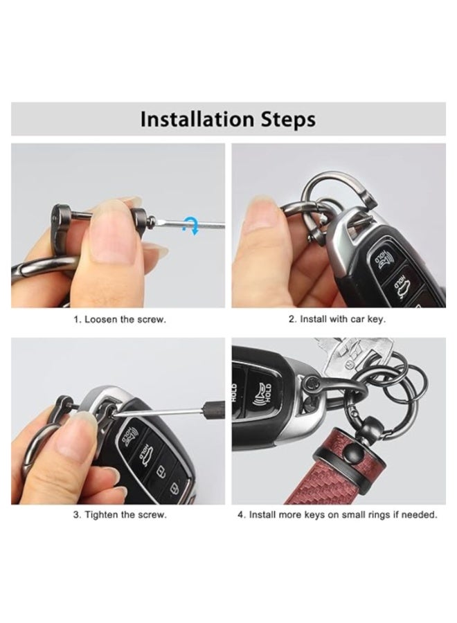7Cylinder Genuine Leather Keychain 360 Degree Rotatable with Anti Lost D-Ring, Circle Carabiner and Key Rings, Pink. - Image 5