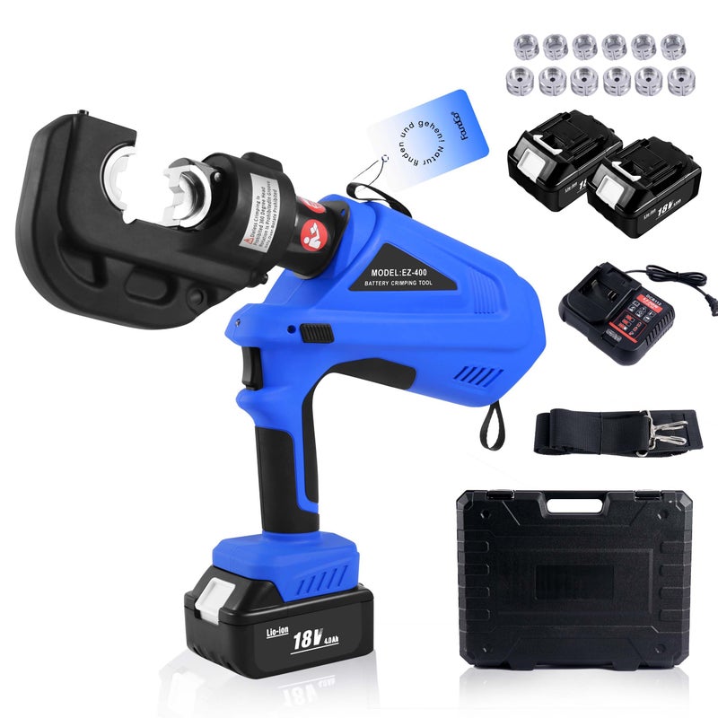 FoundGo Electric Hydraulic Cable Lug Crimping Pliers 12 Ton Electric Terminal Cable Wire Fiber Crimper Rechargeable Hydraulic Crimping Tool with 12 Dies16400mmfor wires copperaluminum Terminals
