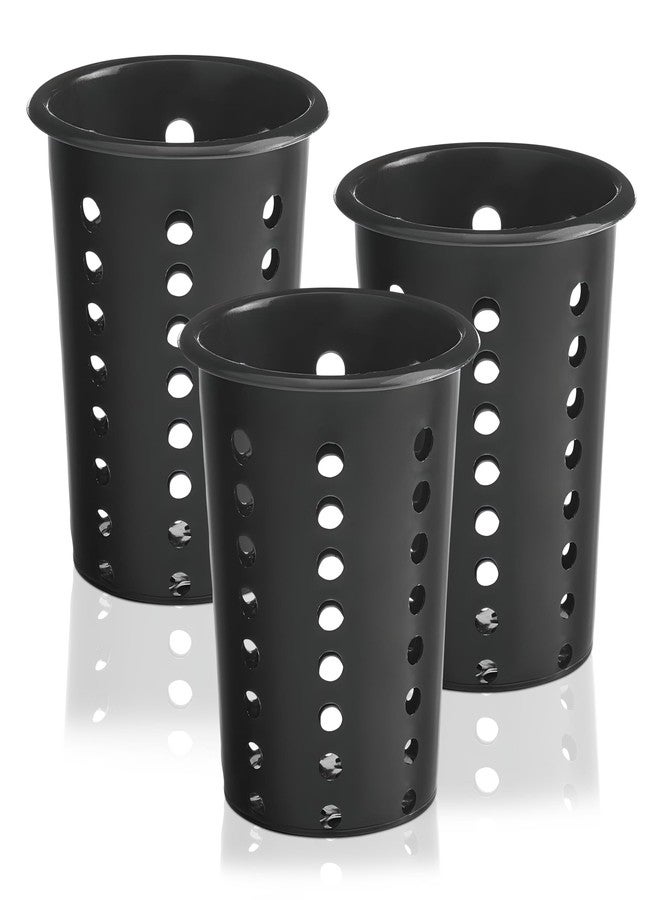 OCSParts OCS Parts Perforated Utensil Drying Cups | Black | Set of 3 | Plastic Flatware Holder Cylinders for Kitchen Counter Organization - Image 1