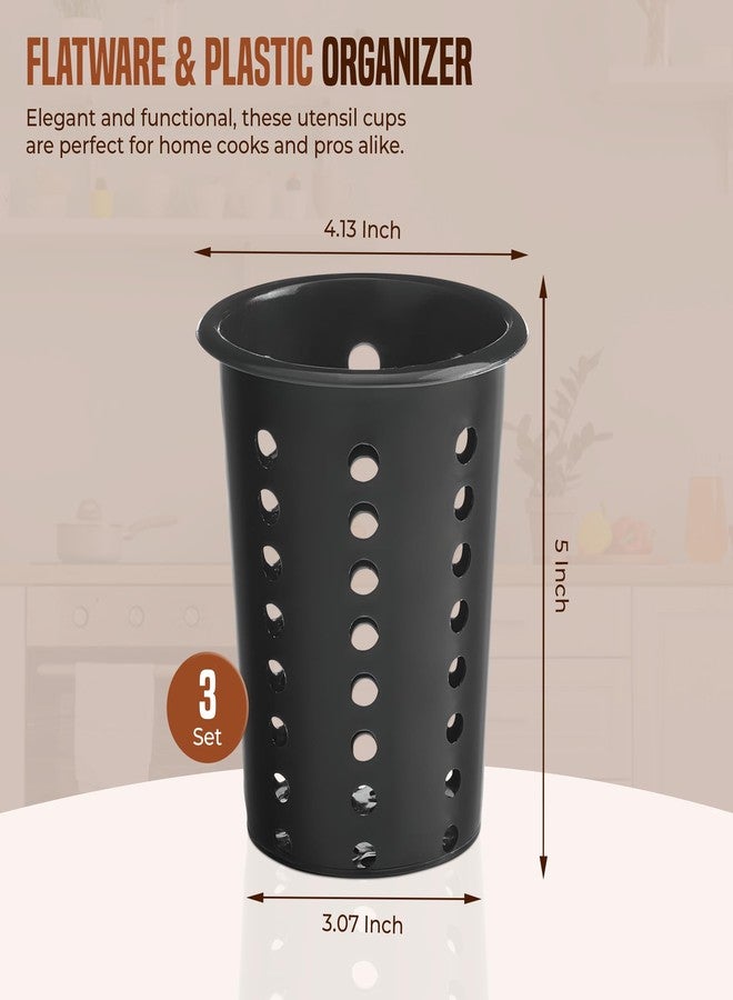 OCSParts OCS Parts Perforated Utensil Drying Cups | Black | Set of 3 | Plastic Flatware Holder Cylinders for Kitchen Counter Organization - Image 2