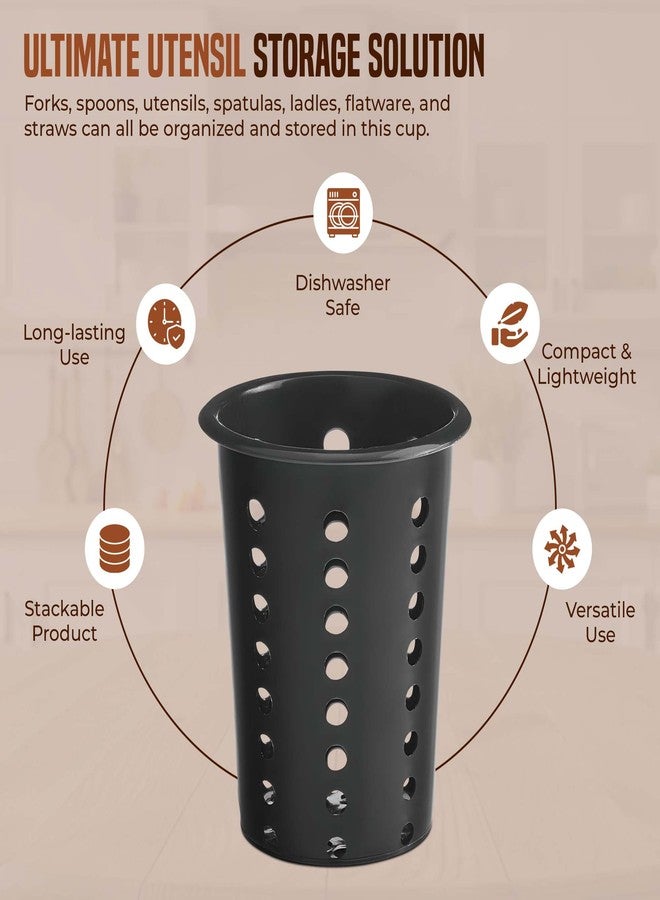 OCSParts OCS Parts Perforated Utensil Drying Cups | Black | Set of 3 | Plastic Flatware Holder Cylinders for Kitchen Counter Organization - Image 5