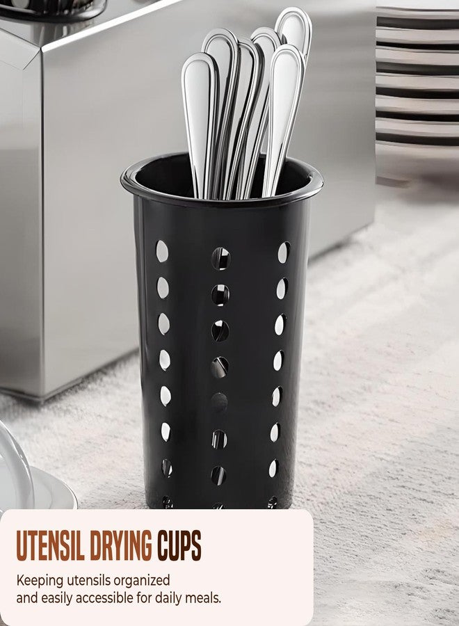OCSParts OCS Parts Perforated Utensil Drying Cups | Black | Set of 3 | Plastic Flatware Holder Cylinders for Kitchen Counter Organization - Image 3