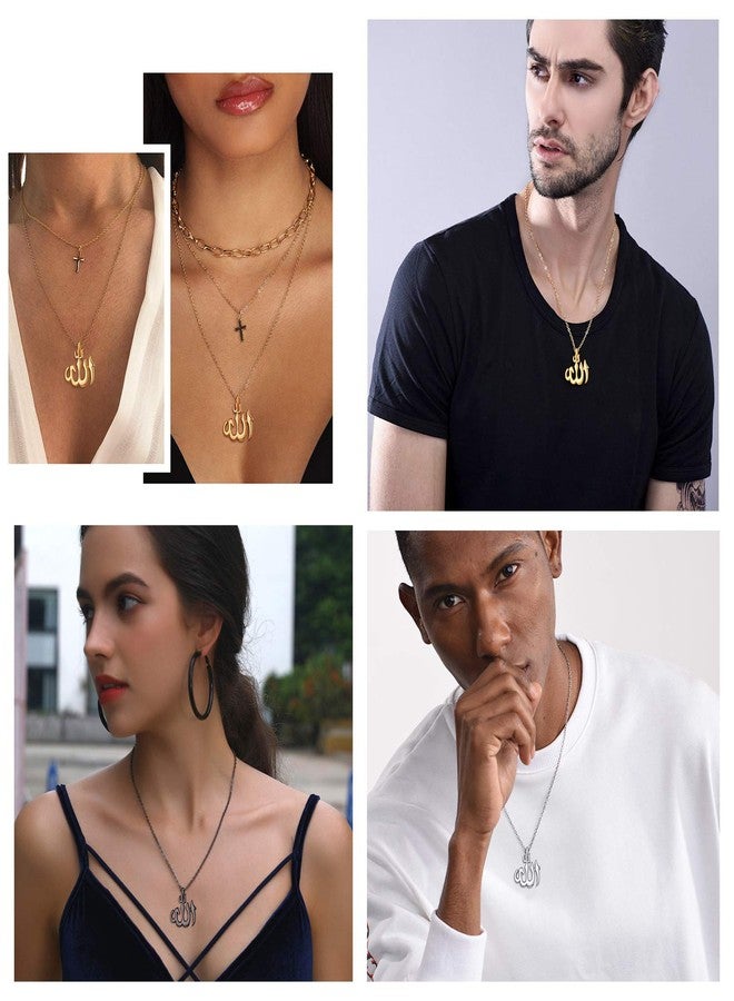 يو7 قلادة الله من الفولاذ المقاوم للصدأ U7، قلادة إسلامية شرق أوسطية مع سلسلة بطول 22 بوصة - Image 2