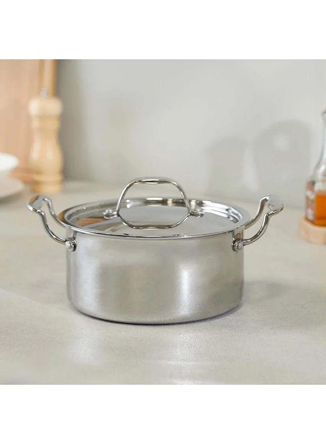 DANUBE HOME Celina Stainless Steel Casserole With Ss Lid 2.5Mm Stainless Steel Non-Stick Stockpot With Cover For Kitchen W20Xh10Cm - Silver