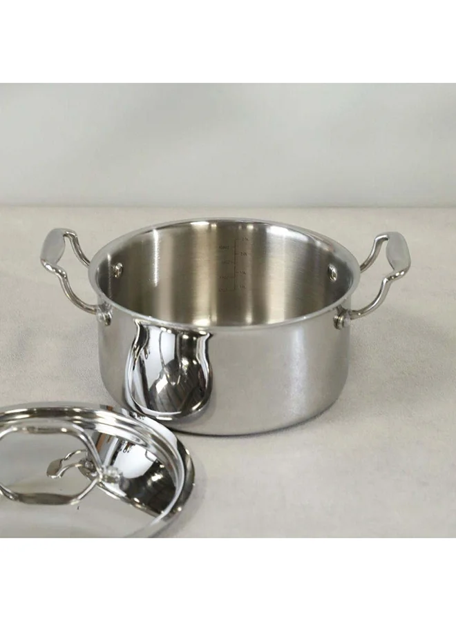 DANUBE HOME Celina Stainless Steel Casserole With Ss Lid 2.5Mm Stainless Steel Non-Stick Stockpot With Cover For Kitchen W20Xh10Cm - Silver
