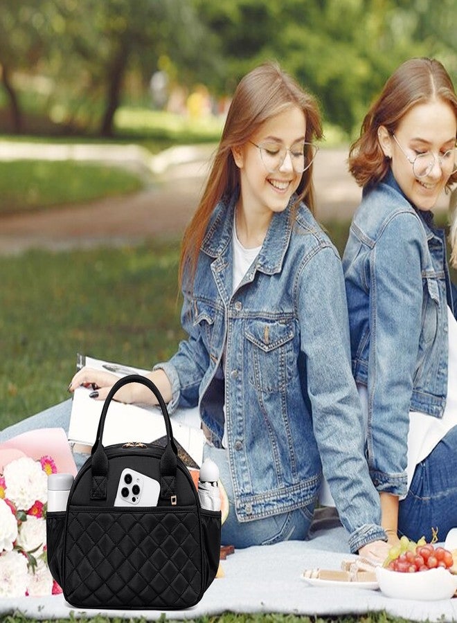 بي تووب حقيبة غداء BTOOP للنساء والرجال، حقيبة غداء معزولة، حقائب غداء حرارية لطيفة، حقيبة غداء مع حزام كتف قابل للتعديل، حقائب غداء مبطنة قابلة لإعادة الاستخدام، مقاومة للماء للسفر والعمل (أسود) - Image 4