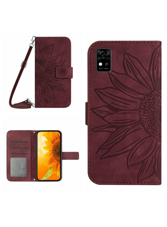 The Bros Case For ZTE Blade A31 Skin Feel Sun Flower Pattern Flip Leather Phone Case with Lanyard