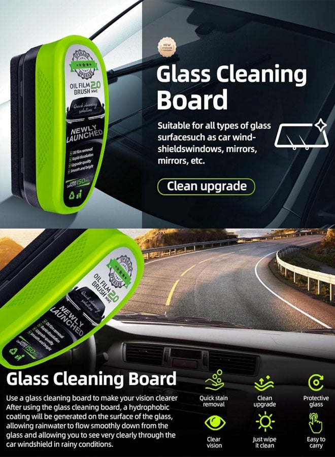 Generic Automotive Oil Film Cleaning Brush, Reusable 2025 New Car Glass Cleaning Board with Clean the towel for Windshield Improves Clarity and Visibility 1 Set, Green.  - Image 5