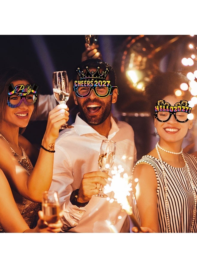 Wffo 2027 New Year Party Eyeglasses - 16 Pcs Eve Decorations Glasses Happy New Years Eve Party Photo Props Hello 2027 Novelty Paper Glasses Parties Favors Gift Supplies - Black and Gold Glitter Costume Decorations Supplies - Image 5