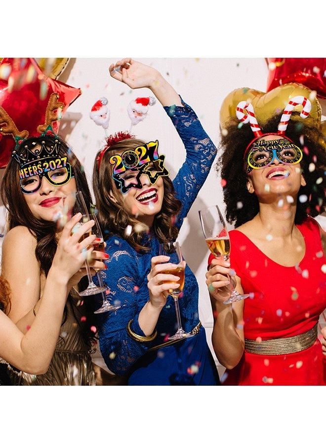 Wffo 2027 New Year Party Eyeglasses - 16 Pcs Eve Decorations Glasses Happy New Years Eve Party Photo Props Hello 2027 Novelty Paper Glasses Parties Favors Gift Supplies - Black and Gold Glitter Costume Decorations Supplies - Image 4