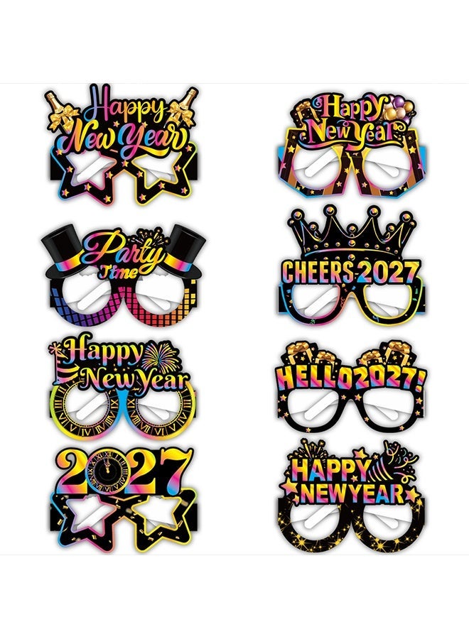 Wffo 2027 New Year Party Eyeglasses - 16 Pcs Eve Decorations Glasses Happy New Years Eve Party Photo Props Hello 2027 Novelty Paper Glasses Parties Favors Gift Supplies - Black and Gold Glitter Costume Decorations Supplies - Image 3