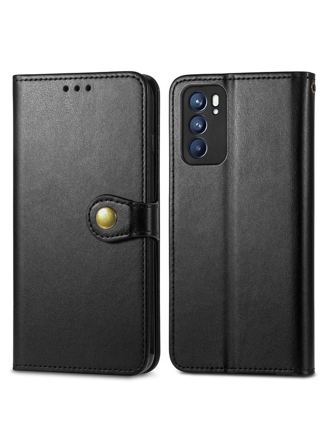 اس-توب جراب لهاتف OPPO Reno6 5G مصنوع من الجلد بلون سادة مع مشبك وحزام وإطار للصور وفتحة للبطاقات ومحفظة ووظيفة الحامل - Image 2