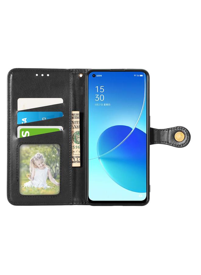 اس-توب جراب لهاتف OPPO Reno6 5G مصنوع من الجلد بلون سادة مع مشبك وحزام وإطار للصور وفتحة للبطاقات ومحفظة ووظيفة الحامل - Image 3
