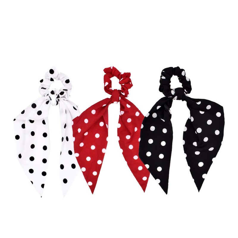 3pcs Polka Dot Hair Scrunchies Vintage Chiffon Hair Scarf Ties Stylish Bow Ponytail Holders for Women Girls